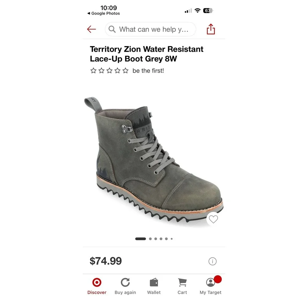 Territory Zion boots‎ Gray Leather Lace Up Ankle Boots Size WD 13 Rugged - Picture 13 of 14